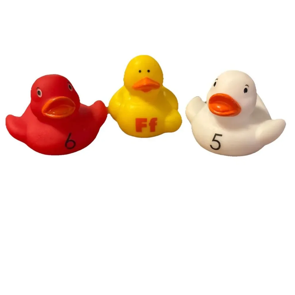 LOT OF 3 Mini Rubber Ducks White #5 Red #6 Yellow Ff For Bath Or Jeep